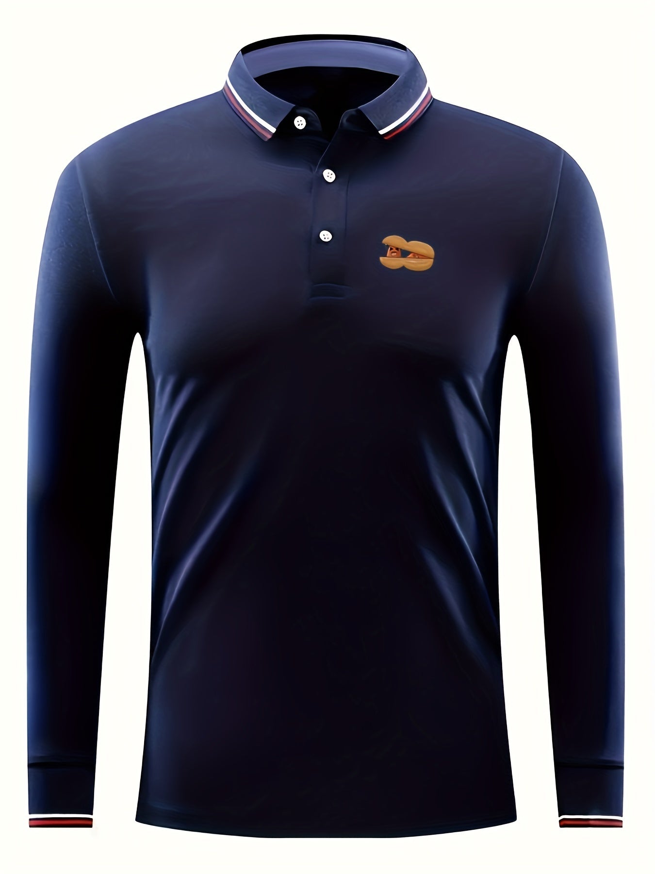 Men's Peanut Print Polo Shirt Stretch Button Up Long Sleeve for Spring Fall