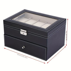 2-Layer Watch Storage Box 20 Watches Leather Case Lock