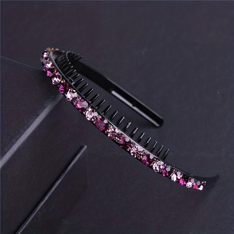 Rhinestone Decor Hair Clip Headband With Teeth Elastic Hair Headdress