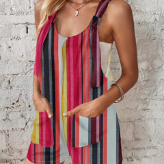 Striped Print Wide Leg Cami Romper Sleeveless Casual Jumpsuit