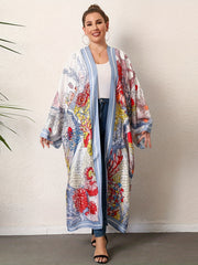  Boho Kimono Women's Plus Painting Print Long Sleeve Open Front