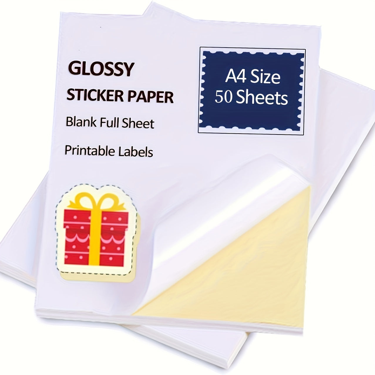 50 Sheets A4 Glossy Sticker & Label Paper for Printers Bright Quick Drying