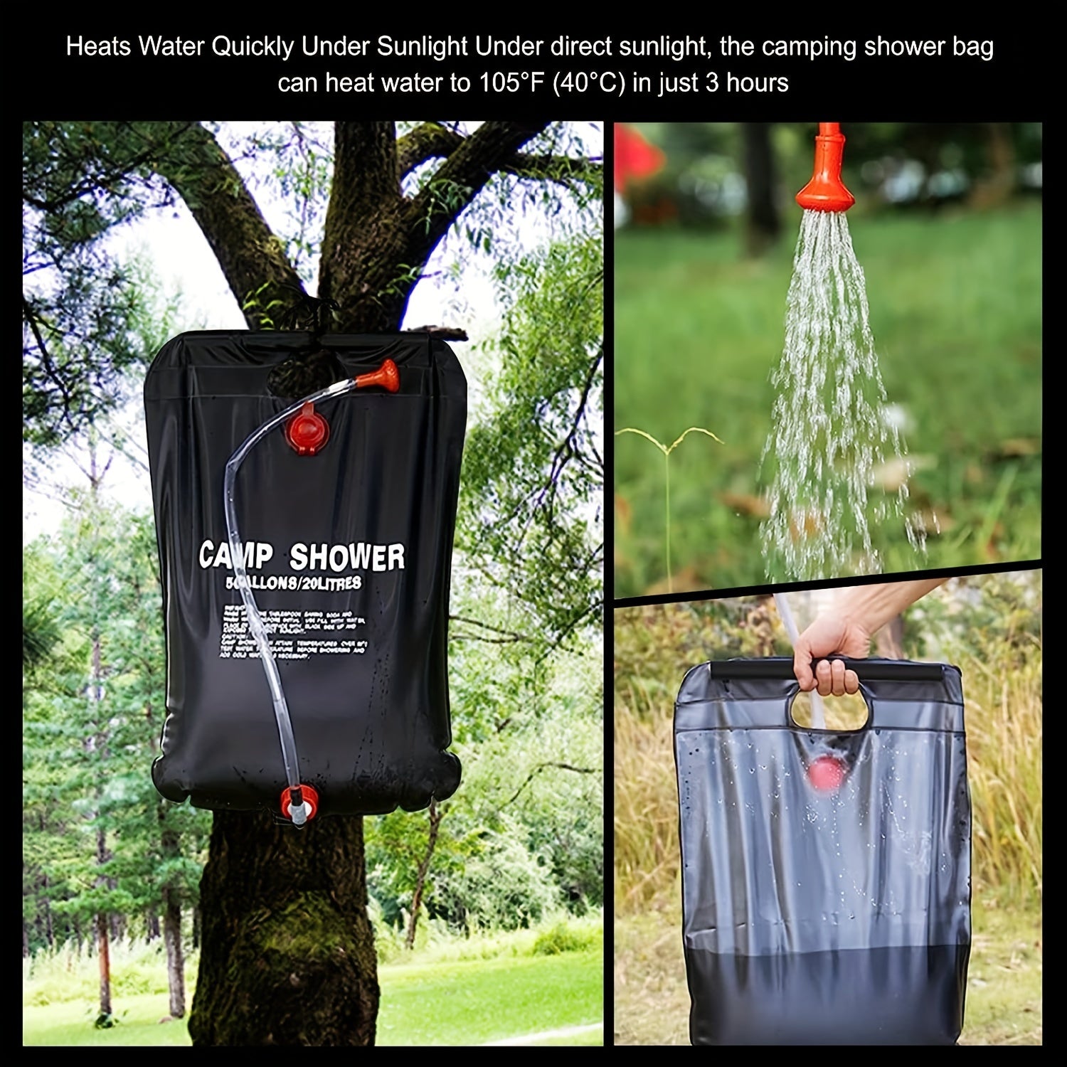 20L Camping Shower Bag with Solar Heater 5 Gallon Capacity