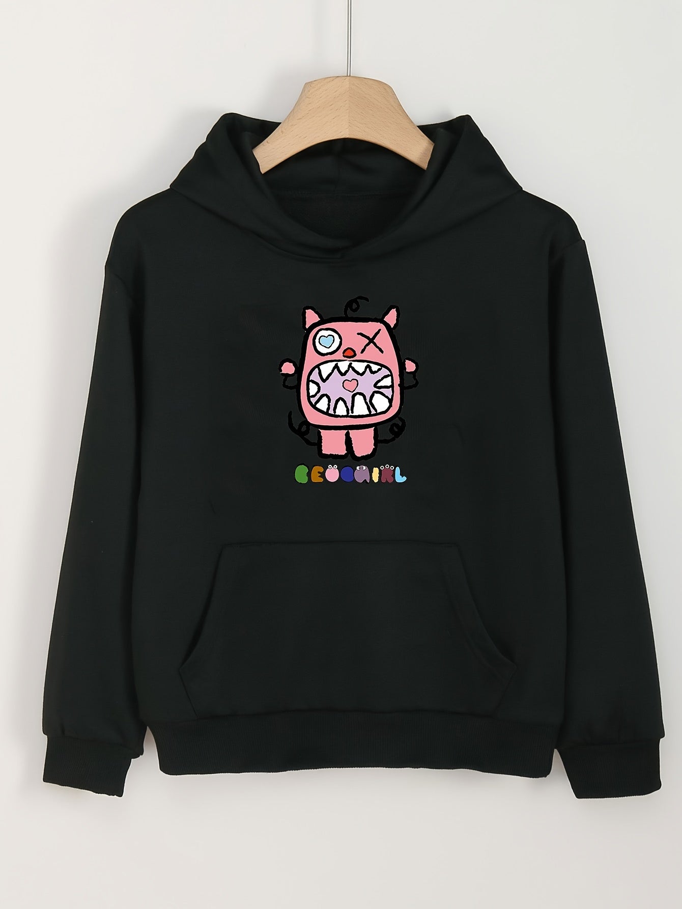 Girls Monster Pattern Hooded Sweatshirt Long Sleeve Comfy Pullover