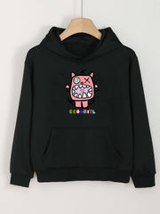 Girls Monster Pattern Hooded Sweatshirt Long Sleeve Comfy Pullover