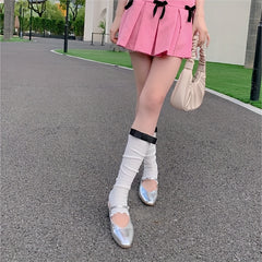 Bow Rib Knit Leg Warmers Knee High Socks Women's Stockings