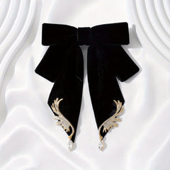 Velvet Bowknot Brooch Pin Rhinestone Wings Shirt Collar Pin