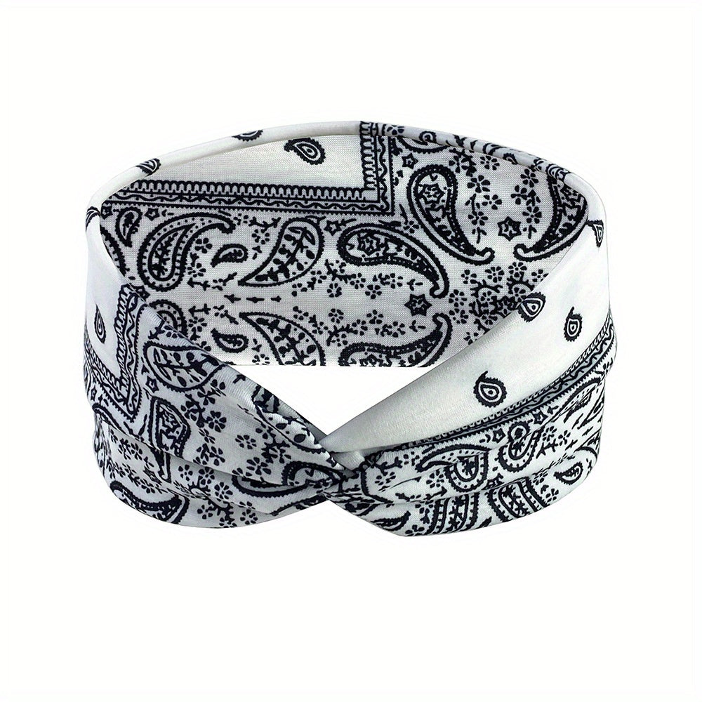 Boho Wide Brim Headbands Floral Elastic Sweatband