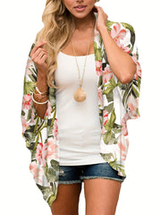  Floral Print Bat Sleeve Summer Cardigan