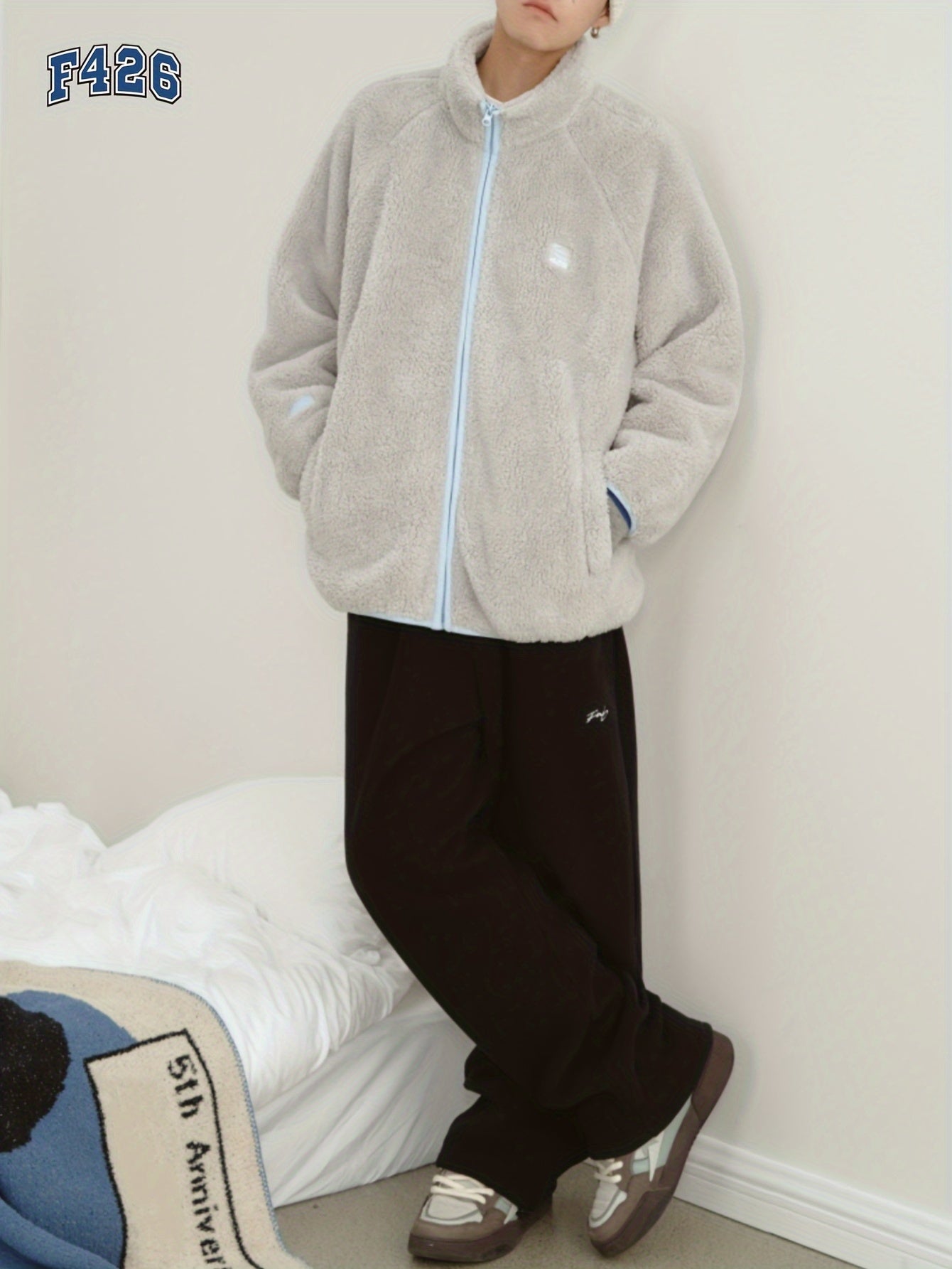 Men's Loose Fit Plush Fleece Coat For Fall Winter