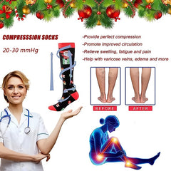 1pair Christmas Element Compression Stockings for Outdoor Activities