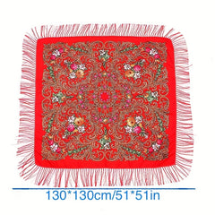 Flower Print Tassel Shawl Boho Square Scarf Vintage Warm Wrap