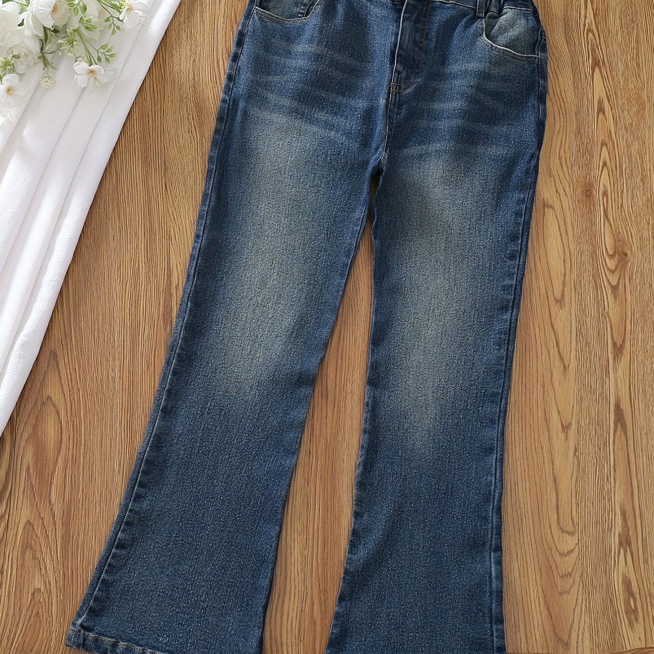 Girls Denim Flared Leg Pants Stretch Kids Slim Fit Jeans