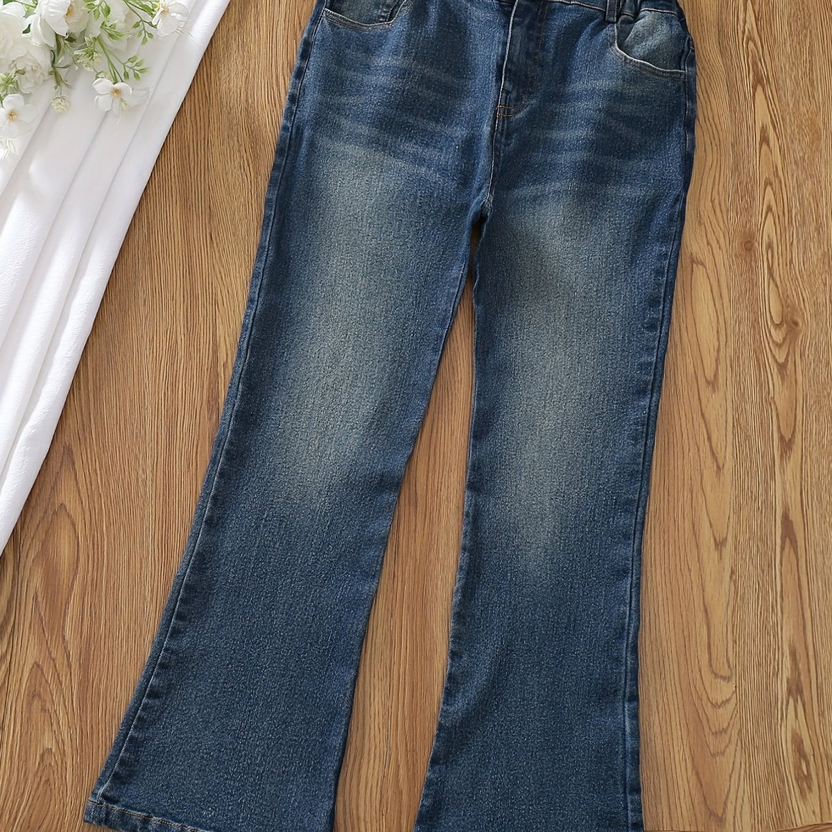 Girls Denim Flared Leg Pants Stretch Kids Slim Fit Jeans