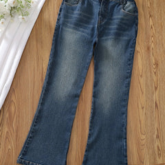 Girls Denim Flared Leg Pants Stretch Kids Slim Fit Jeans