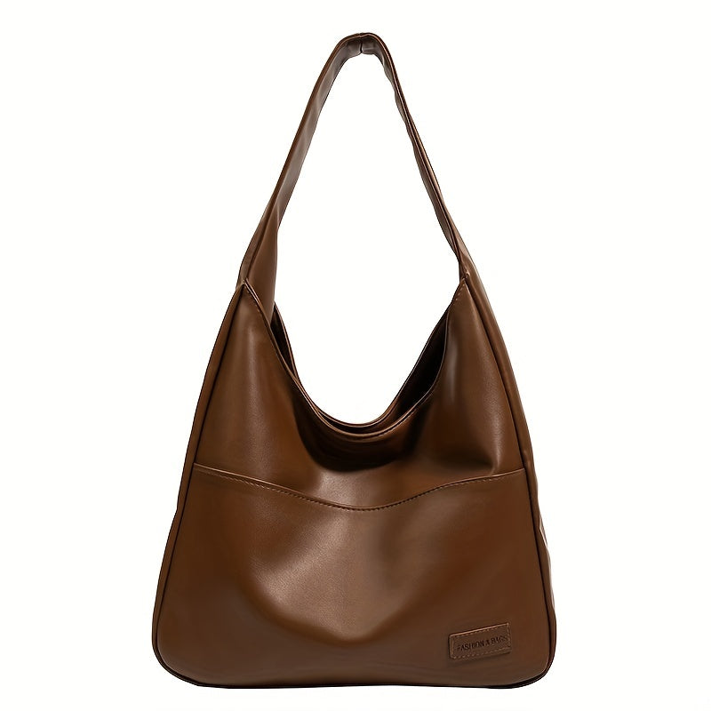 Retro Casual Hobo Bag Large Capacity Solid PU Shoulder Bag Women's Tote Bag