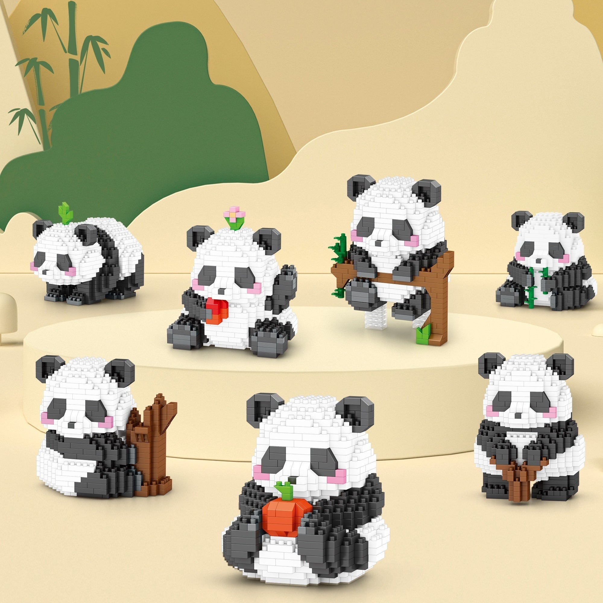 14 Styles Panda Orchid Flower Building Blocks Model Bricks Toy