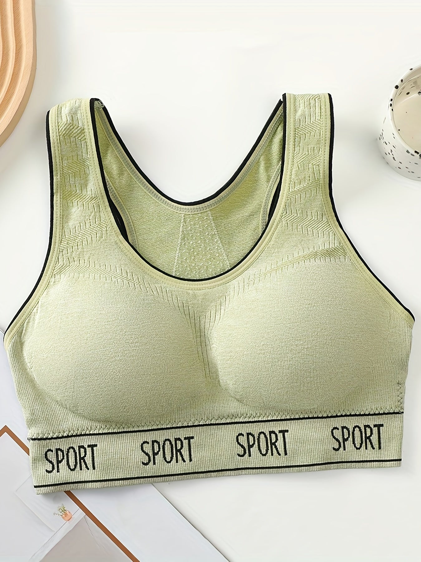  Casual Sports Bra Women's Plus Letter Tape Solid Round Neck