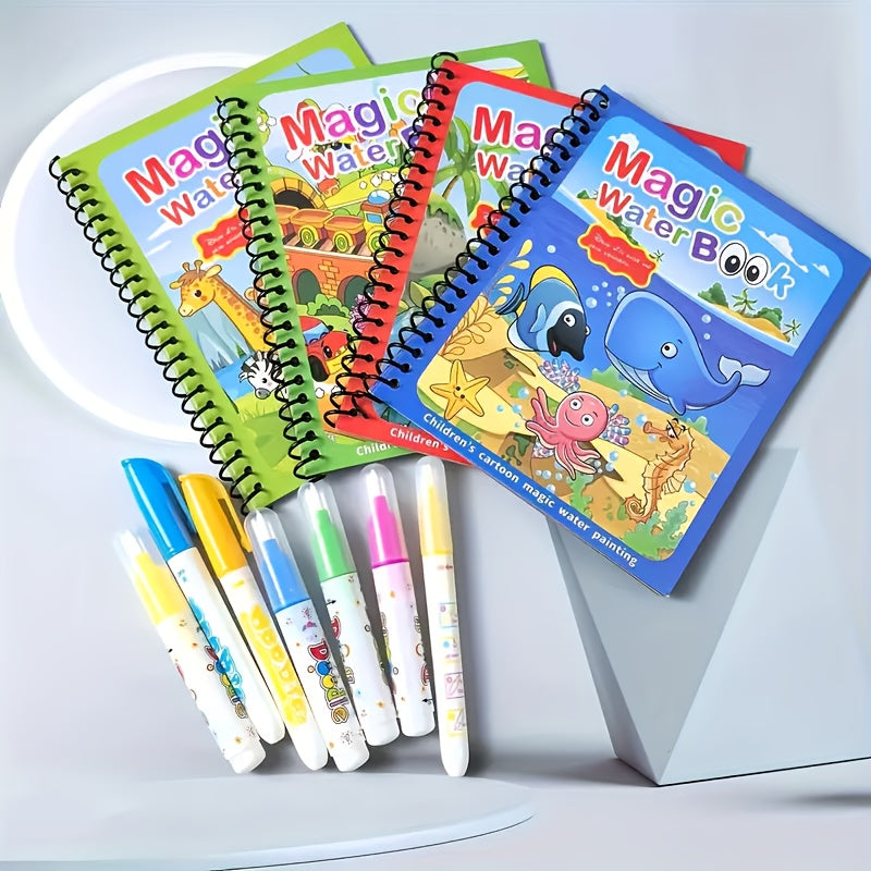 4pcs Reusable Magic Watercolor Books for Kids Educational Cartoon Coloring Set