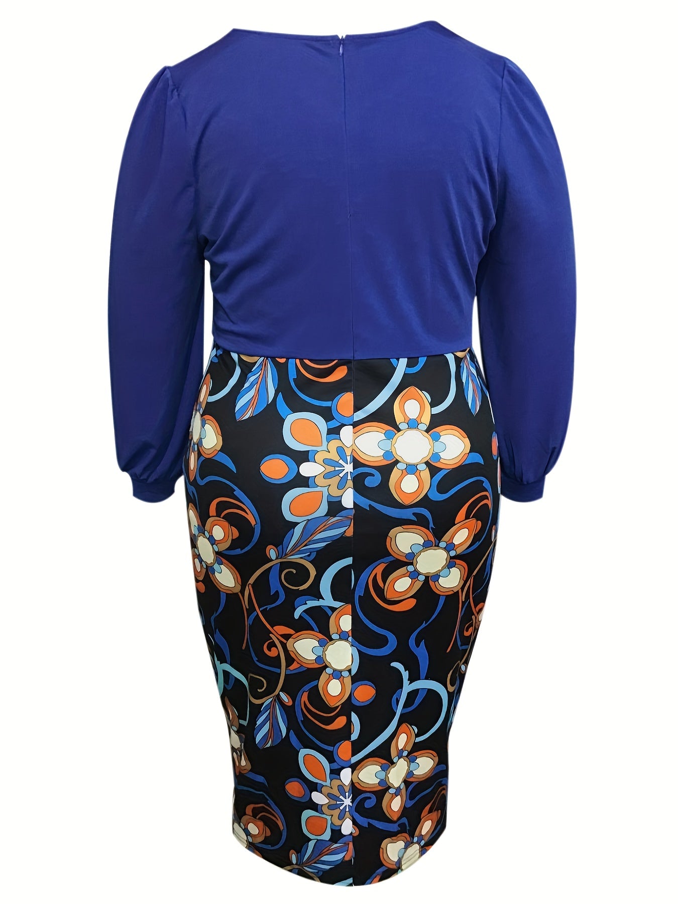  Colorblock Floral Print Bodycon Midi Dress