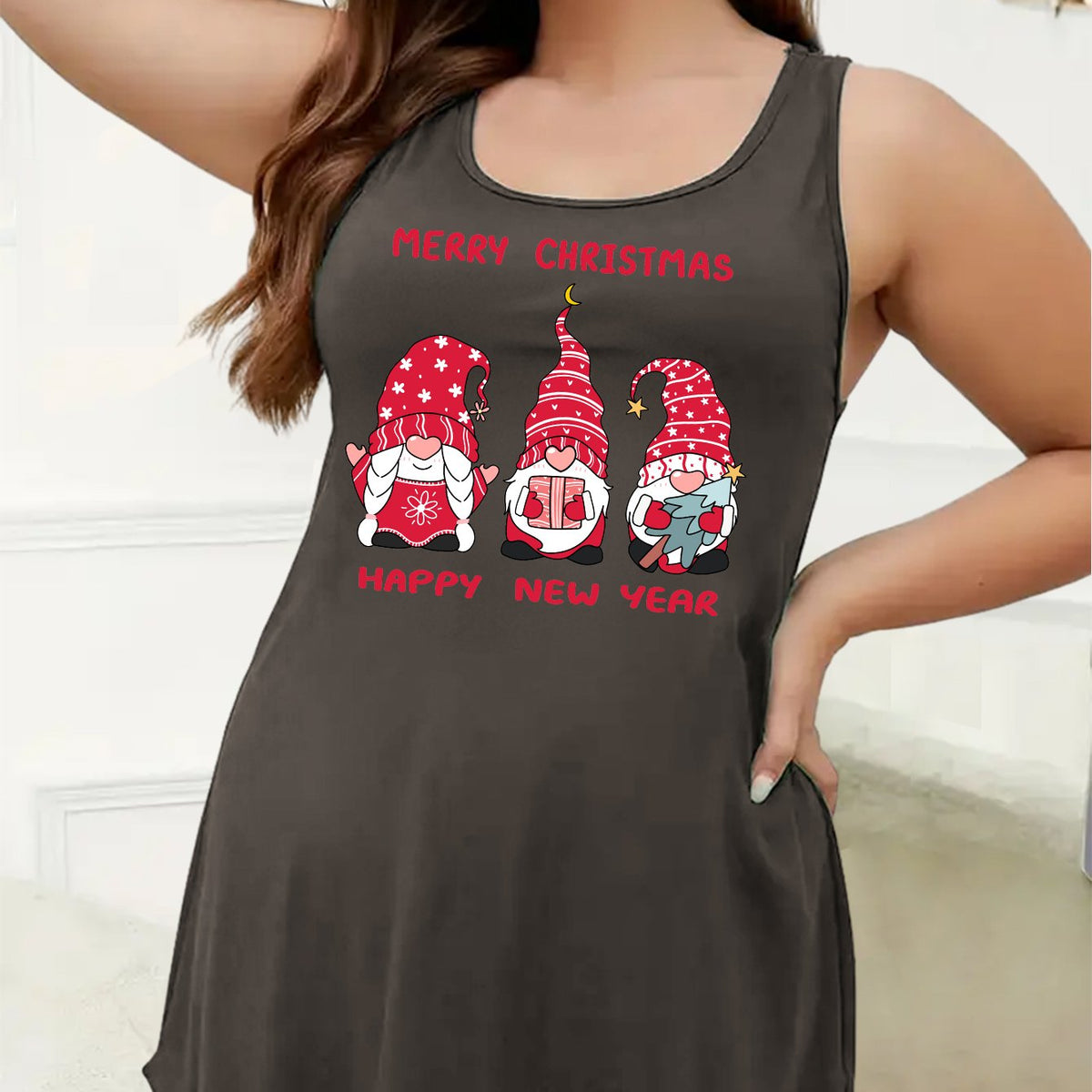  Christmas Nightdress Women's Dwarf & Slogan Print Racer Back Tank