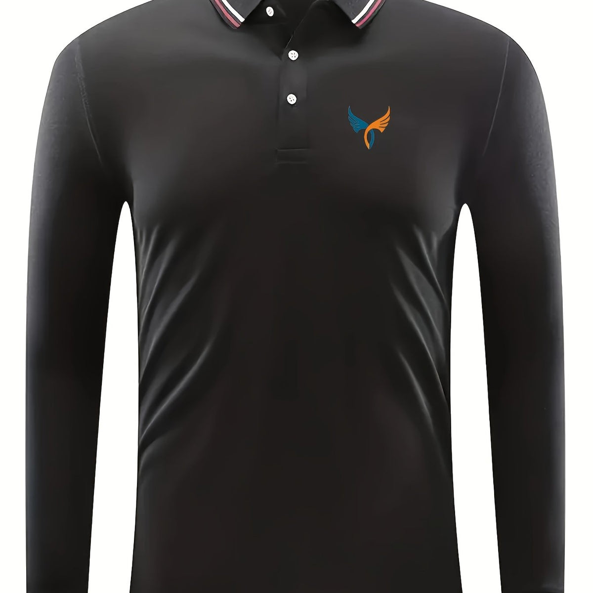 Wings Chest Pattern Men's Long Sleeve Polo Shirt