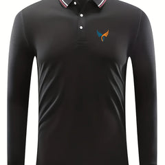 Wings Chest Pattern Men's Long Sleeve Polo Shirt