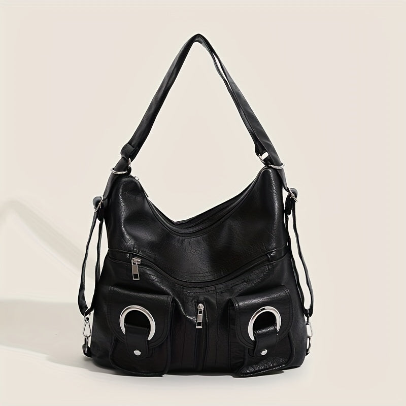 Punk Tote Bag PU Leather Backpack Shoulder Bag with Large Capacity Pockets