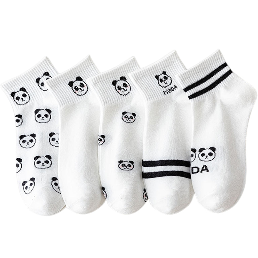 5 Pairs Women's Panda Print Cotton Ankle Socks