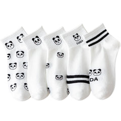 5 Pairs Women's Panda Print Cotton Ankle Socks