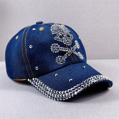 Skull Baseball Cap Rhinestone Washed Hip Hop Sun Hat Lightweight Dad Hats