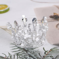 Mini Crown Princess Topper Crystal Pearl Hair Ornaments for Wedding