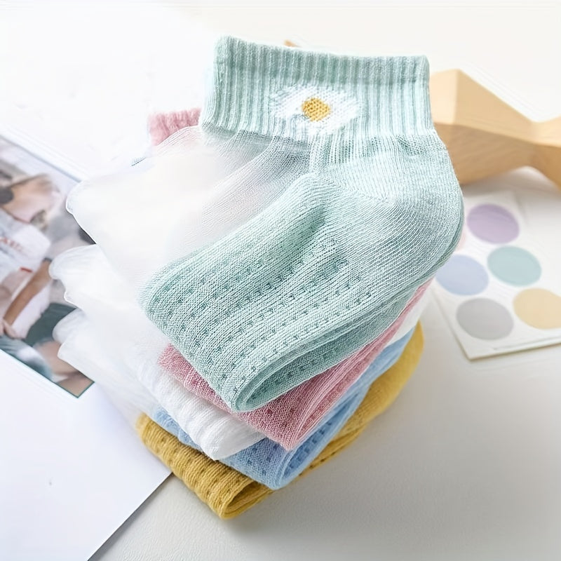 5 Pairs Floral Print Socks Lightweight Breathable Women's Stocking