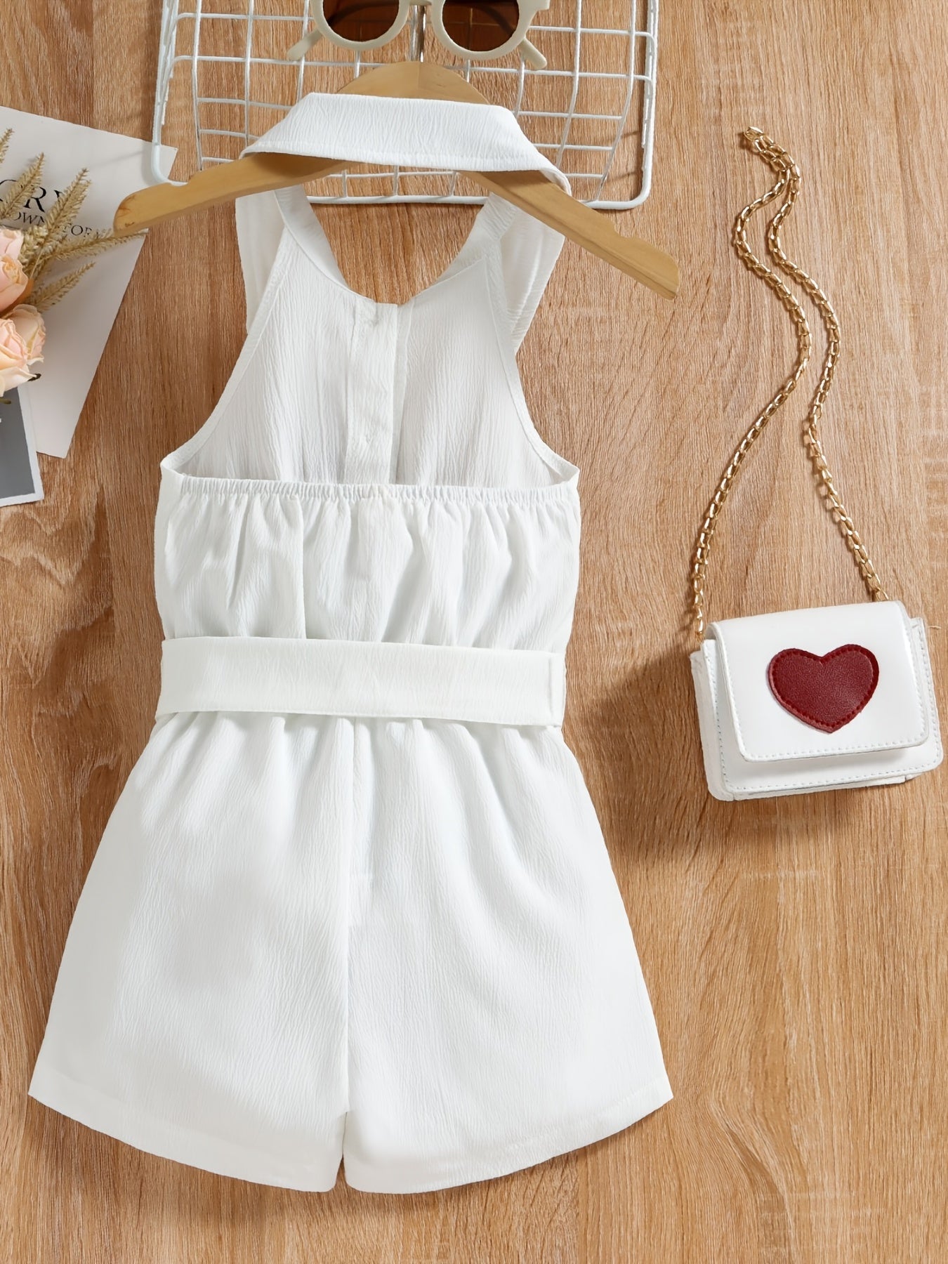 Girls Sleeveless Button Front Halter Romper Jumpsuit