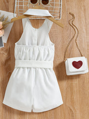 Girls Sleeveless Button Front Halter Romper Jumpsuit