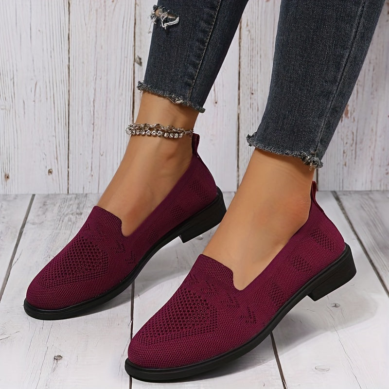 Women's Knitted Flat Shoes Soft Sole Slip On Casual Walking Shoes