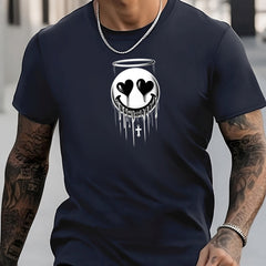 Men's Smiling Face Pattern Shirt Casual Crew Neck Tee Top