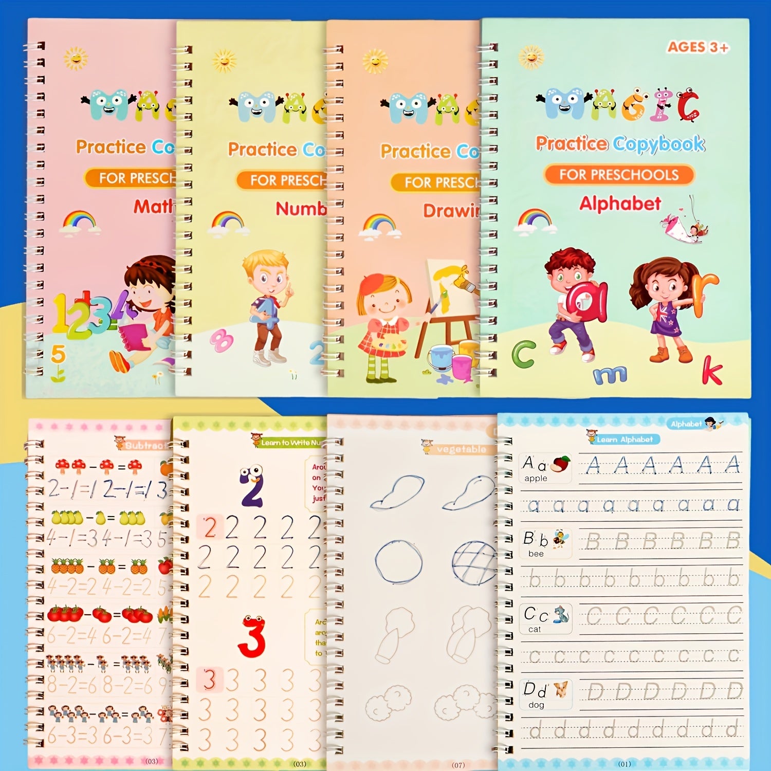 4 Pack Handwriting Exercise Books with Grooved Pages & Pen Set