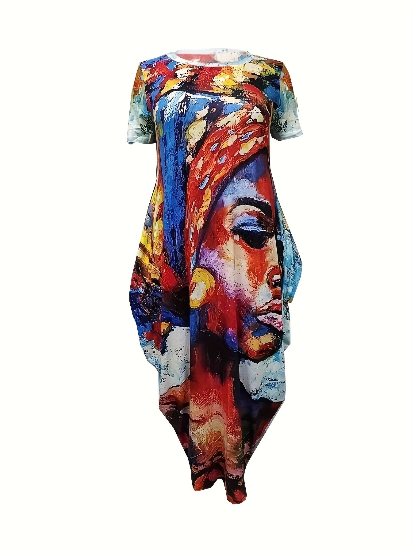  Figure Print Maxi Dress V Neck Ruched