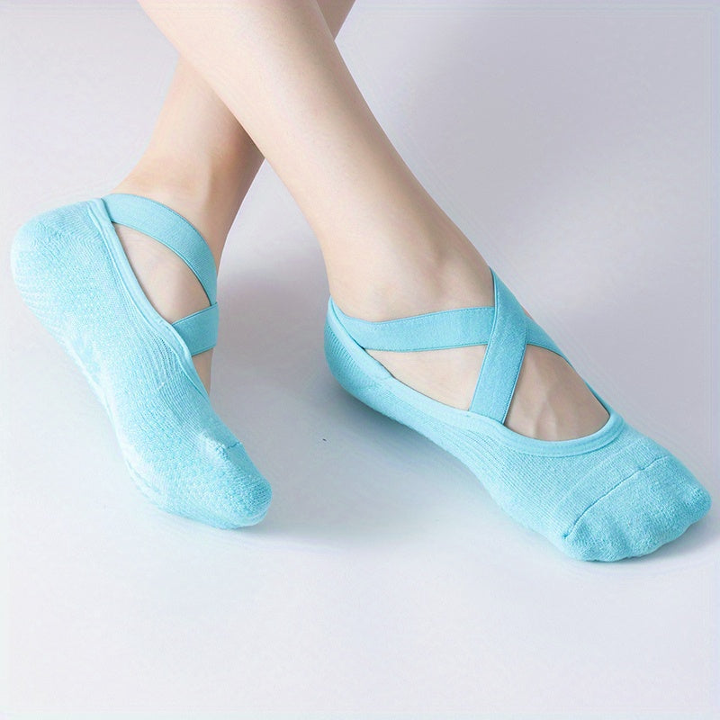 Women's Non Slip Yoga Socks with Cross Strap Grips for Yoga Ballet Barre Pilates