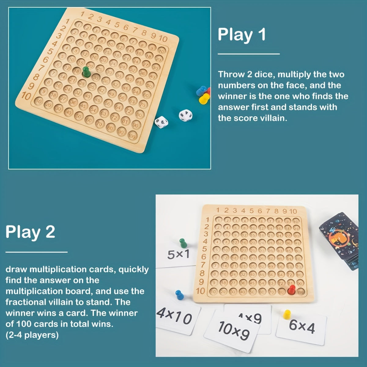 Wooden Math Multiplication Game Educational Toy for Kids Ages 3-6