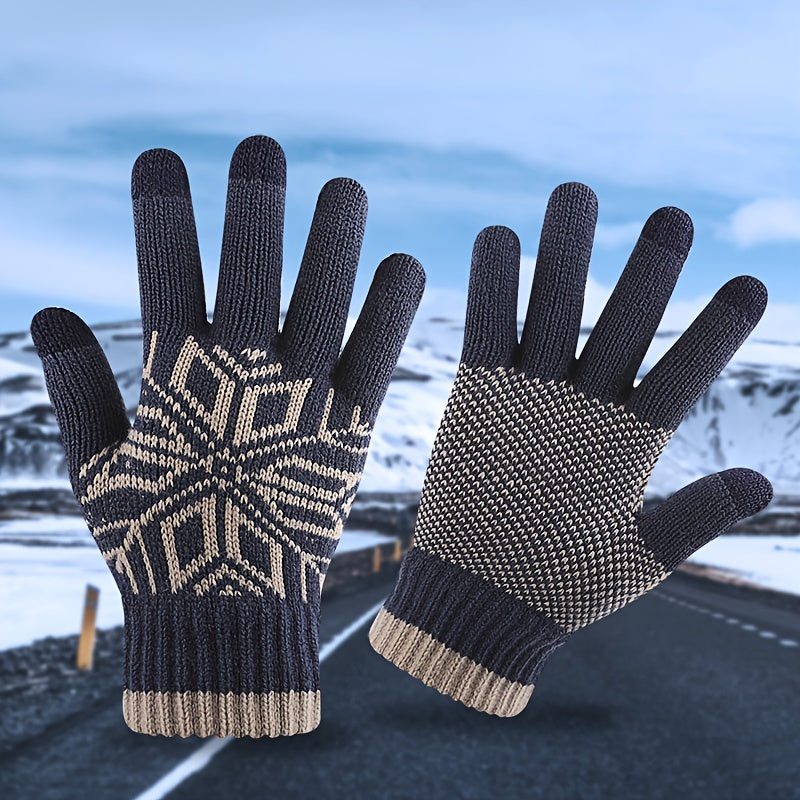 Snowflake Knit Gloves for Women Fleece Lined