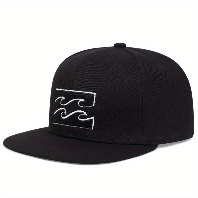 Men's Sea Wave Embroidery Flat Brim Hat Striped Baseball Cap