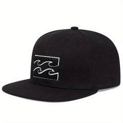 Men's Sea Wave Embroidery Flat Brim Hat Striped Baseball Cap
