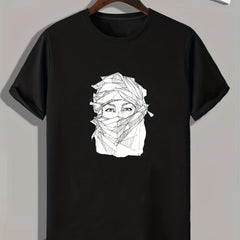 Masked Man Sketch Print Men's Comfy T shirt Active Slightly Stretch