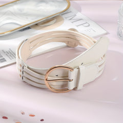 Hollow Out PU Belt Round Golden Pin Buckle Waistband for Women