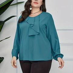  Ruffle Trim Lantern Sleeve Blouse