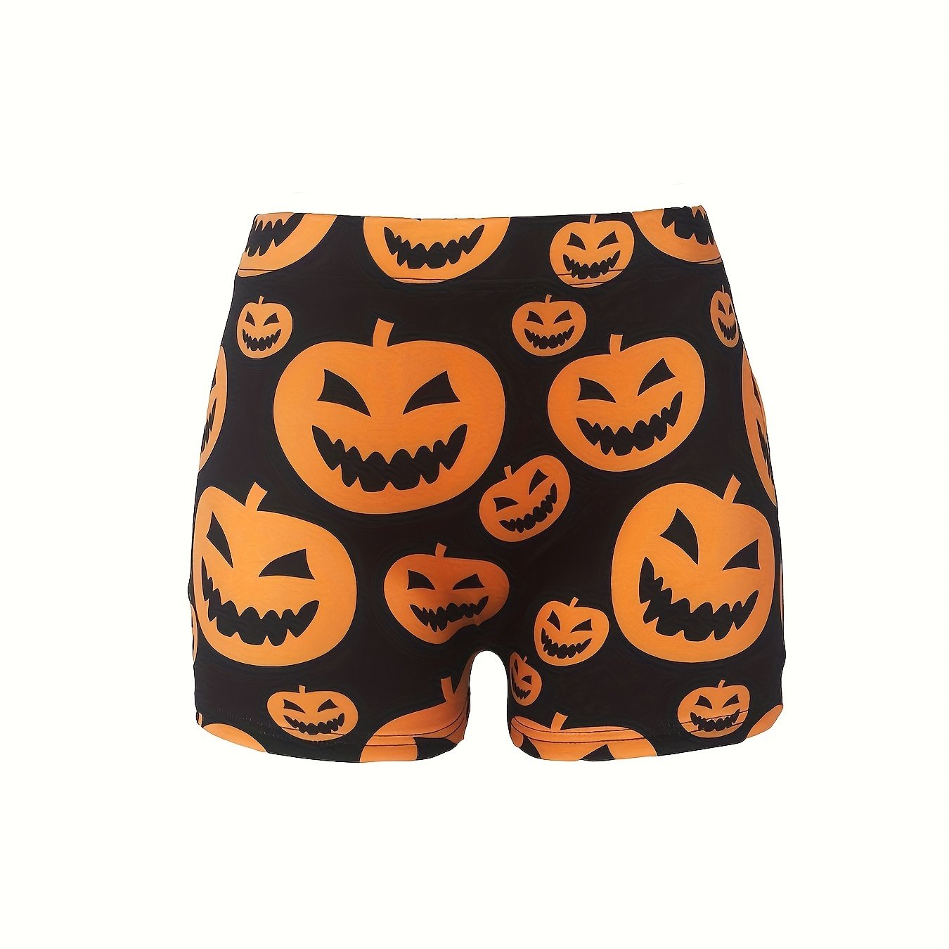 Women's Plus Funny Pumpkin Print Elastic High Rise Skinny Shorts