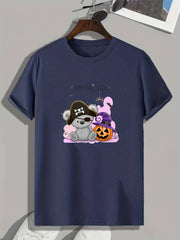 Men's Halloween Letter Print T-shirt, Stretch Crew Neck