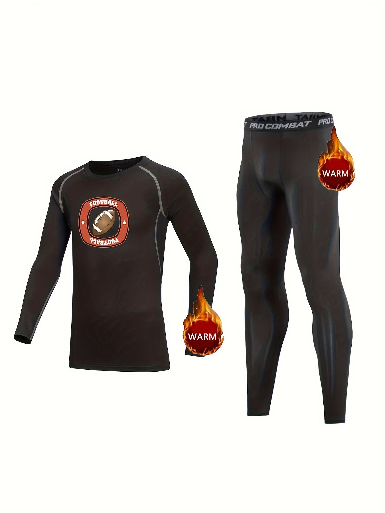Kids Compression Fleece Sets Football Pattern Pullover Matching Pants